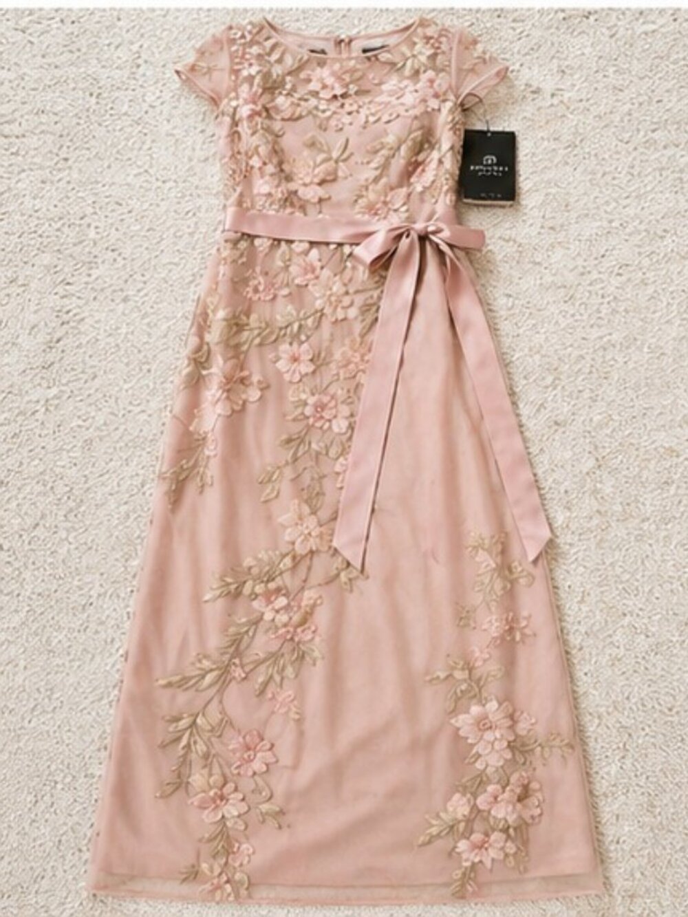 ADRIANNA PAPELL Blush Floral Embroidered Column Gown Size 10 NWT Formal Luxury - Picture 5 of 6